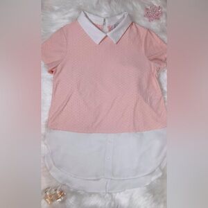 Elle Pink & White Short Sleeve Top Blouse